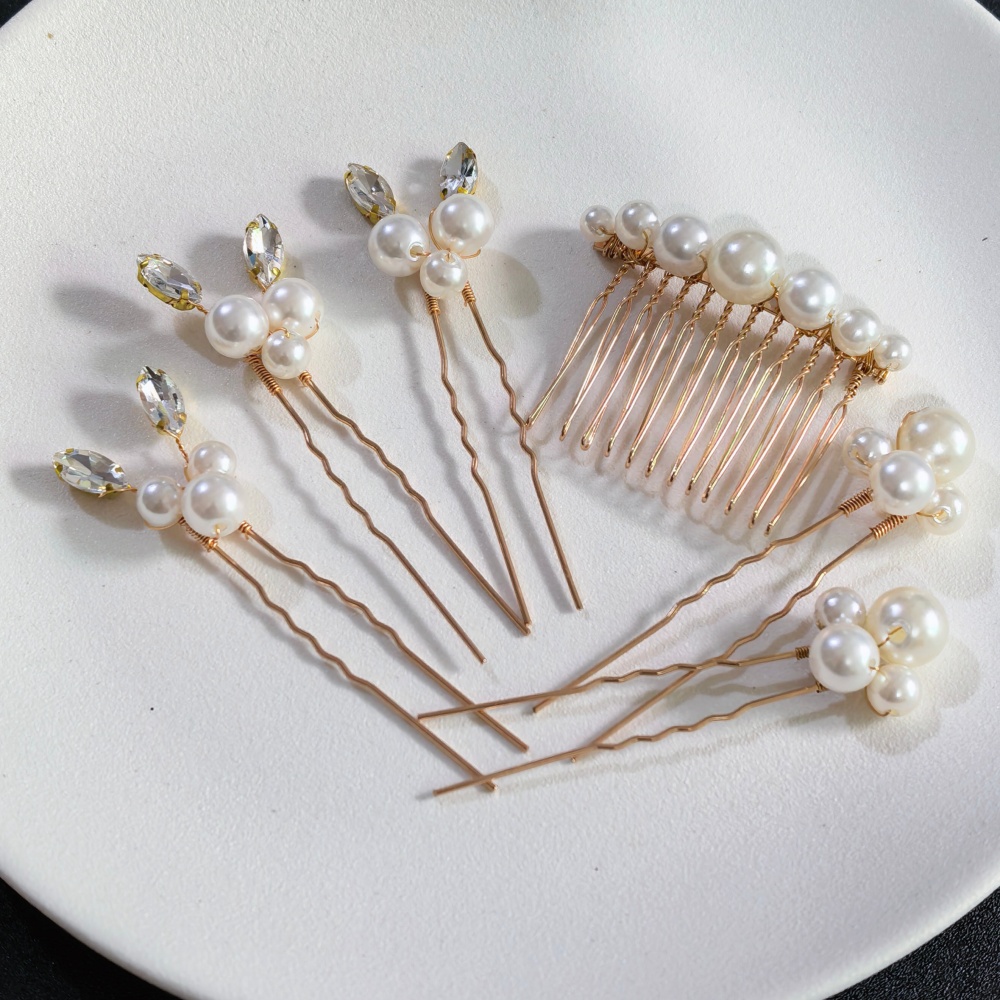 Tech Hair Accessories - Pearl Crystal Hair Pins Comb Set