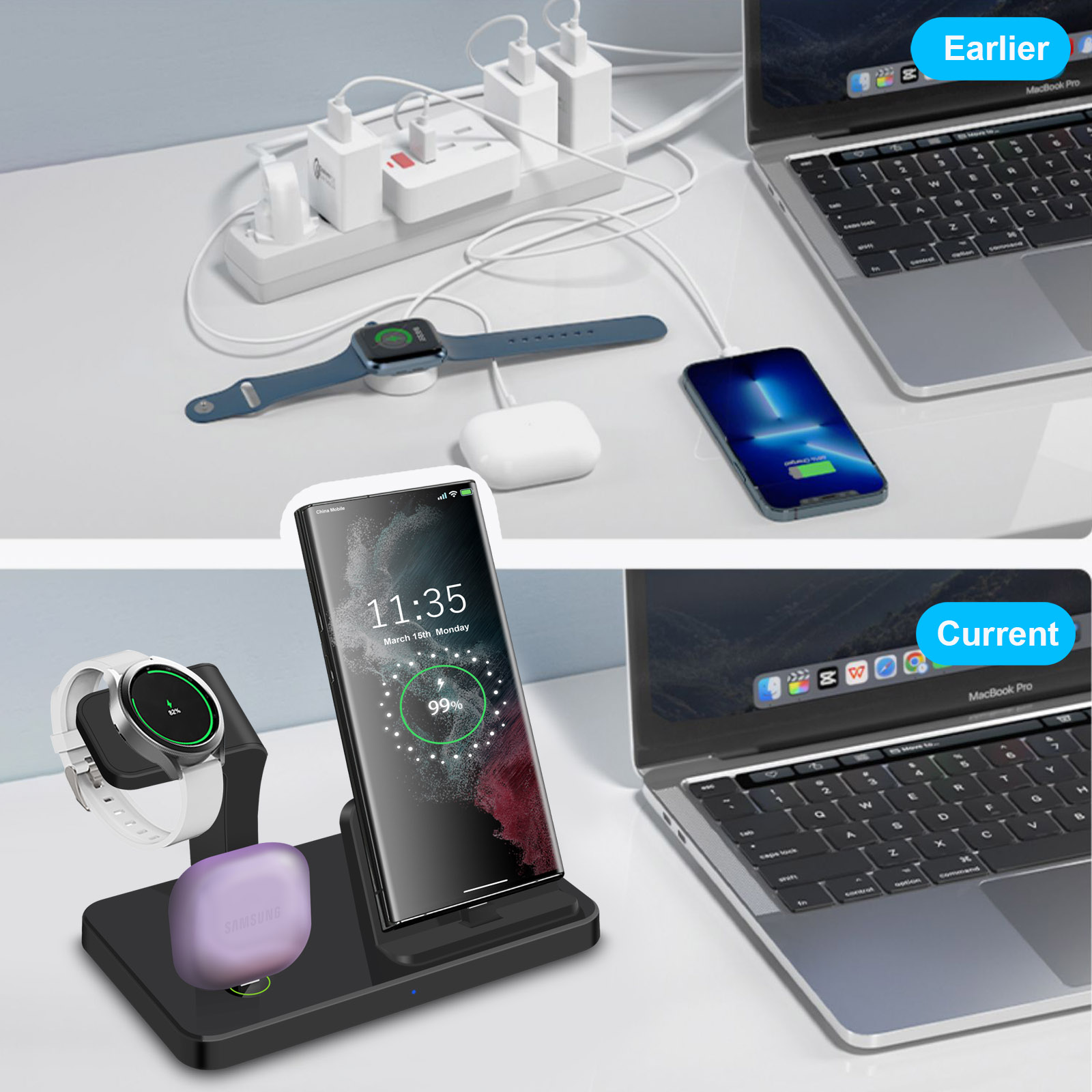Desk 3 in 1 Type C Port Wirele - đánh giá và giá Wireless Charger 3 In 1