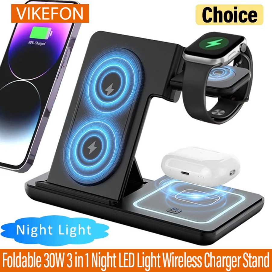 3 in 1 Foldable Night LED Ligh - đánh giá và giá Wireless Charger 3 In 1