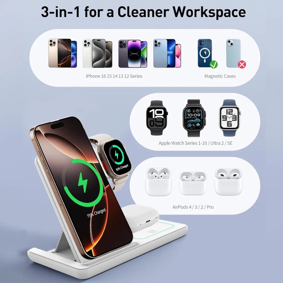 3 in 1 Foldable Night LED Ligh - đánh giá và giá Wireless Charger 3 In 1