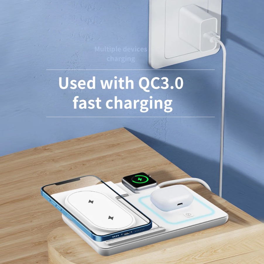 3 in 1 Foldable Night LED Ligh - đánh giá và giá Wireless Charger 3 In 1