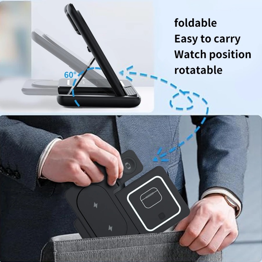 3 in 1 Foldable Night LED Ligh - đánh giá và giá Wireless Charger 3 In 1